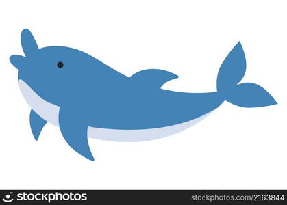 Abstract cartoon blue dolphin, simple flat illustration.