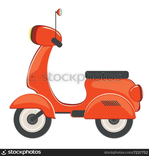 Abstract cartoon red scooter, motorbike illustration on white background.