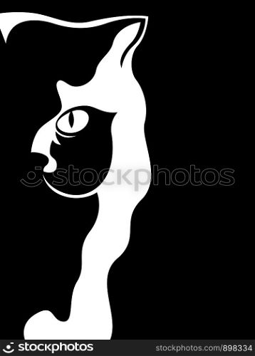 Abstract cat stencil, black vector hand drawing on the white background