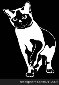 Abstract cat stencil, black vector hand drawing on white background