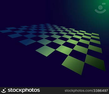 Abstract checked board whith dropping green glow