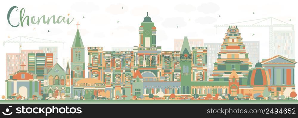 Abstract Chennai Skyline with Color Landmarks. Vector Illustration. Business Travel and Tourism Concept with Historic Buildings. Image for Presentation Banner Placard and Web Site.