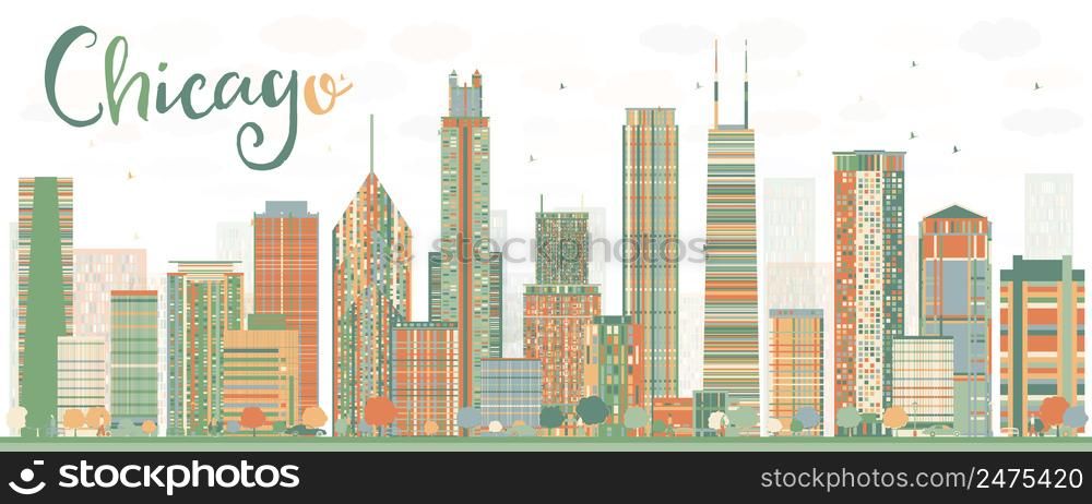 Abstract Chicago Skyline with Color Buildings. Vector Illustration. Business Travel and Tourism Concept with Modern Architecture. Image for Presentation Banner Placard and Web Site.