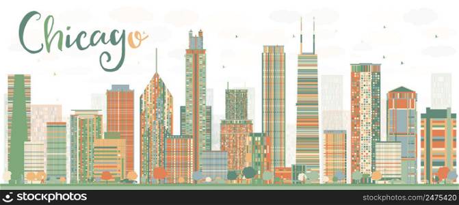 Abstract Chicago Skyline with Color Buildings. Vector Illustration. Business Travel and Tourism Concept with Modern Architecture. Image for Presentation Banner Placard and Web Site.