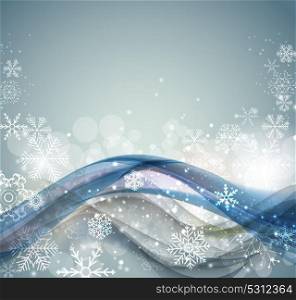 Abstract Christmas and New Year Wave Background with Lights and Snowflakes. Vector Illustration EPS10. Abstract Christmas and New Year Wave Background with Lights Snowflakes. Vector Illustration