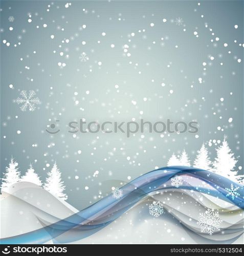 Abstract Christmas and New Year Wave Background with Lights, Trees Snowflakes. Vector Illustration EPS10. Abstract Christmas and New Year Wave Background with Lights, Tre