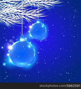Abstract Christmas background with blue decoration and fir tree