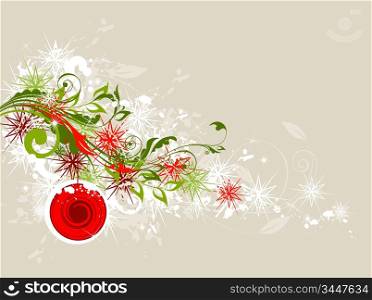 Abstract Christmas background with floral ornament and snowflake