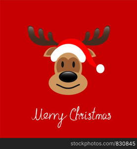 Abstract Christmas Card Reindeer Face on Red Design, Stock Vector Illustration