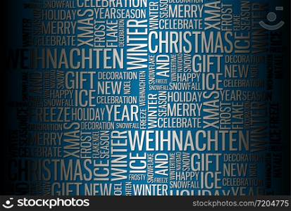 Abstract Christmas card - silver season words on blue
