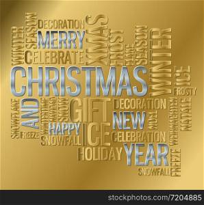 Abstract christmas card with season golden and silver words