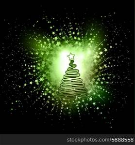 Abstract Christmas tree background with a starburst effect
