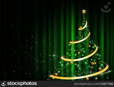 Abstract Christmas tree in Front of Green Curtain