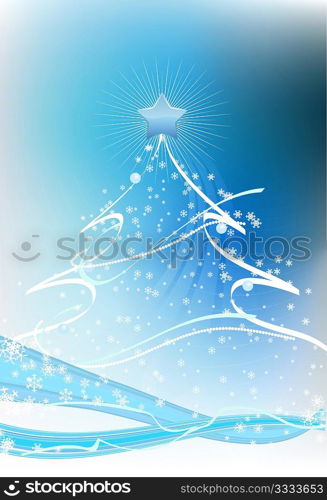 Abstract Christmas tree on the blue background. Vector illustration.