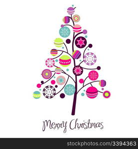 Abstract christmas tree with cute and colorful design elements