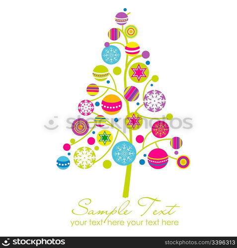 Abstract christmas tree with cute and colorful design elements