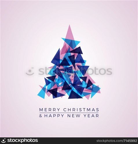 Abstract christmas tree with triangles, vector greeting card