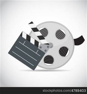 Abstract Cinema Clapper and Reel Flat Symbol Icon. Vector Illustration. Abstract Cinema Clapper and Reel Flat Symbol Icon