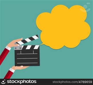 Abstract Cinema Clapper with Speech Bubble Flat Symbol Icon. Vector Illustration EPS10. Abstract Cinema Clapper with Speech Bubble Flat Symbol Icon. Vec