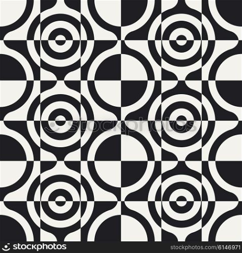 Abstract Circle and Square Pattern. Vector Seamless Background in Black and White.
