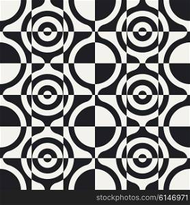 Abstract Circle and Square Pattern. Vector Seamless Background in Black and White.