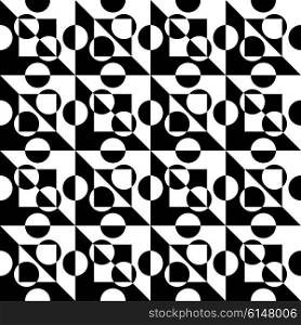 Abstract Circle and Square Pattern. Vector Seamless Background. Regular Black and White Texture