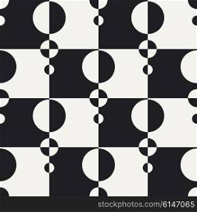 Abstract Circle and Square Pattern. Vector Seamless Black and White Background