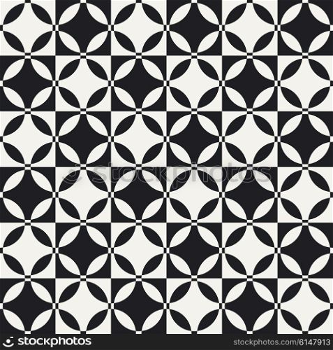 Abstract Circle and Square Pattern. Vector Seamless Monochrome Background
