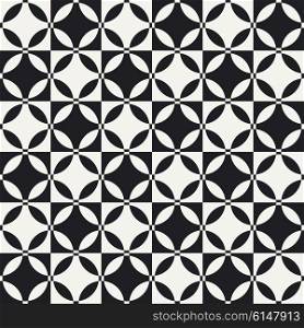 Abstract Circle and Square Pattern. Vector Seamless Monochrome Background