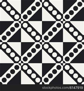 Abstract Circle and Stripe Pattern. Vector Seamless Monochrome Background. Regular Checkered Texture