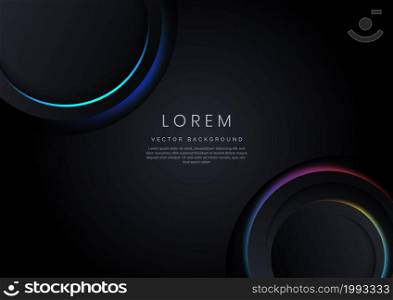 Abstract circle deep dimension on black background with glowing colorful neon light with copy space for text. Vector illustration