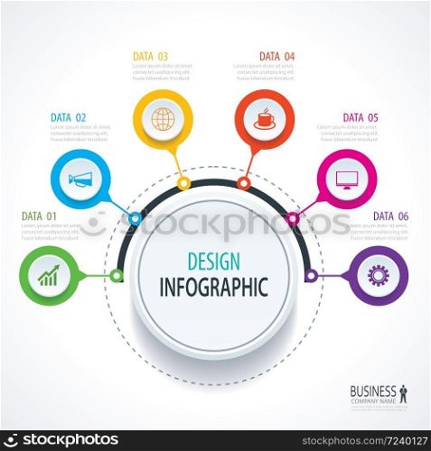 Abstract circle infographics number options template. Vector illustration background. Can be used for workflow layout, diagram, data, business step options, banner, web design.