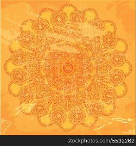Abstract circle lace pattern on orange grunge background - image in indian etnic style