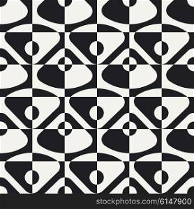 Abstract Circle, Triangle and Square Pattern. Vector Seamless Monochrome Background. Regular Geometric Texture