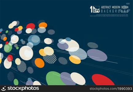 Abstract circles colourful doodles style geometric template cover. Overlapping design with halftone background. Illustration vector