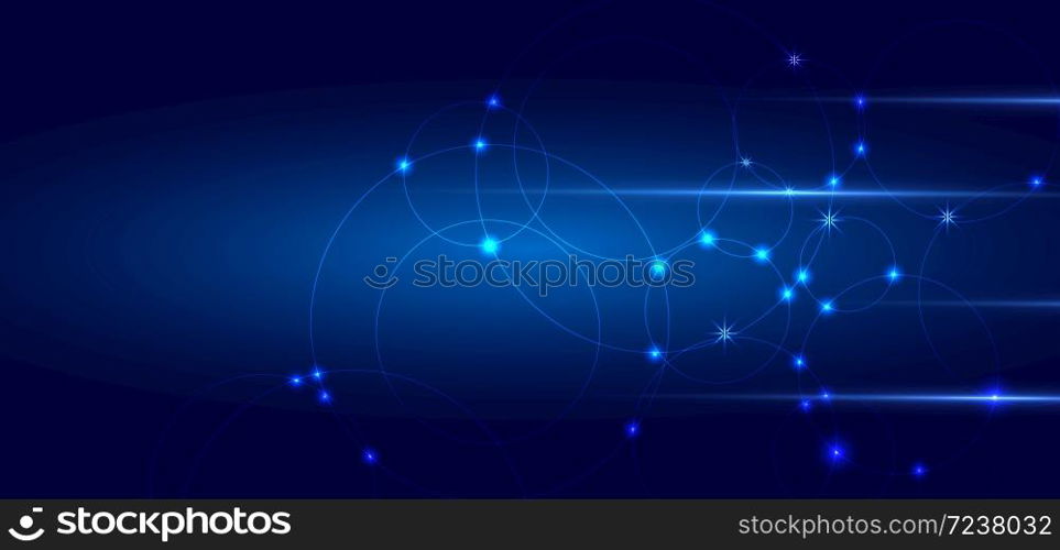 Abstract circles lines and dots connection with overlapping on dark blue background technology style. You can use for template brochure design. poster, banner web, flyer. Vector illustr