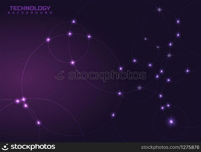 Abstract circles lines and dots connection with overlapping on purple background technology style. You can use for template brochure design. poster, banner web, flyer. Vector illustr