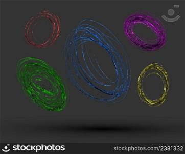 Abstract circles pencil drawn isolated on background. Line drawing. Vector design elements. Set of hand drawn scribble shining circles