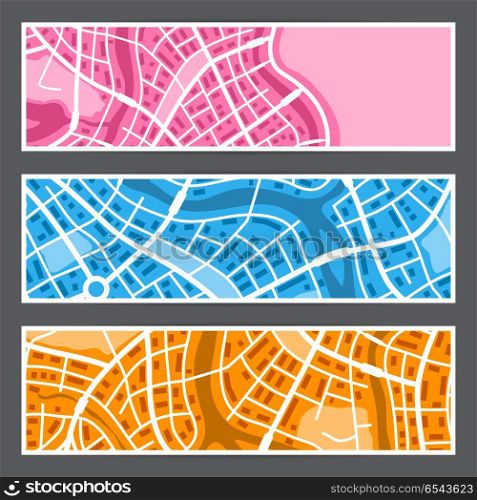 Abstract city map banners.. Abstract city map banners. Illustration of streets, roads and buildings.