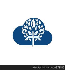 Abstract cloud and tree religious cross symbol icon vector design. Church and Christian organization logo. 
