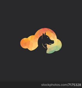 Abstract cloud with dog vector logo design. Pet cloud vector logo design template.