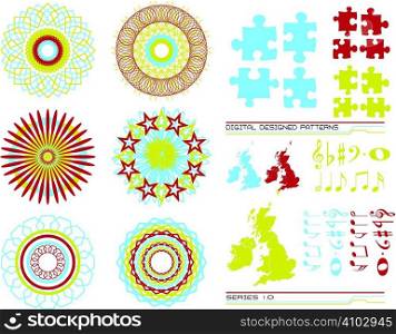 Abstract collection of different pattern elements with color variations