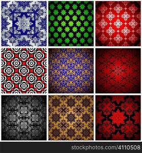 Abstract collection of nine seamless wallpaper background patterns