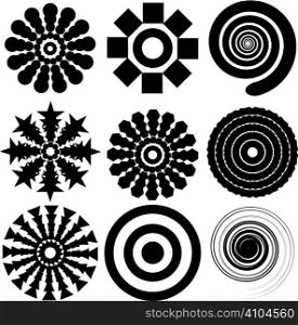 abstract collection of nine shapes in a circular design
