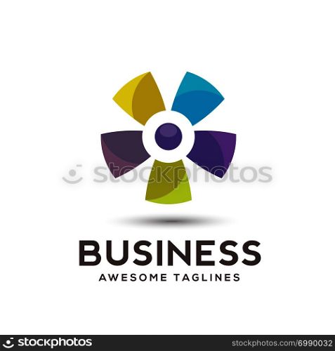 abstract Color flower logo, bright colored blossom with petals or color wheel symbol. Design, art and creativity vector icon.