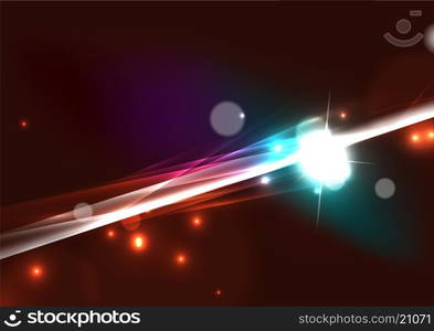 Abstract color glowing lines in dark space with stars and light effects. Abstract color glowing lines in dark space with stars and light effects. Futuristic background with copyspace for your message