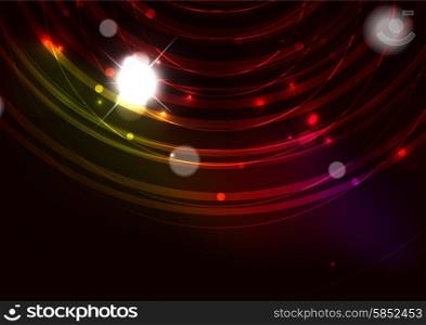 Abstract color glowing lines in dark space with stars and light effects. Abstract color glowing lines in dark space with stars and light effects. Futuristic background with copyspace for your message