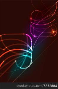 Abstract color glowing lines in dark space with stars and light effects. Abstract color glowing lines in dark space with stars and light effects. Futuristic arrow background with copyspace for your message