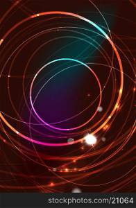 Abstract color glowing lines in dark space with stars and light effects - futuristic circle. Abstract color glowing lines in dark space with stars and light effects. Futuristic circle background with copyspace for your message