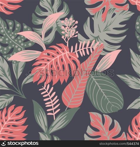 Abstract color leaves seamless grey background